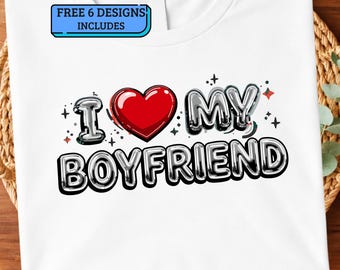 Amo a mi novio PNG: Frase de amor con estética retro para sublimación y diseños de camisetas