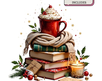 PNG de libro navideño: diseño estético navideño para amantes de los libros, sublimación para una lectura acogedora, descarga digital festiva