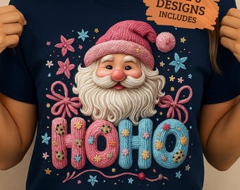 Papá Noel de hilo grueso PNG, diseño navideño coqueto (descarga digital)