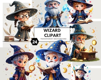 Conjunto de imágenes prediseñadas de magos: paquete mágico de imágenes PNG para sublimación, proyectos de fantasía y diseños creativos.