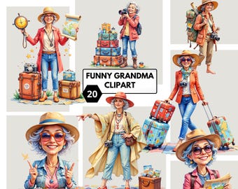 Conjunto de imágenes prediseñadas de abuelas divertidas: imágenes PNG de ancianas peculiares para sublimación e impresión.