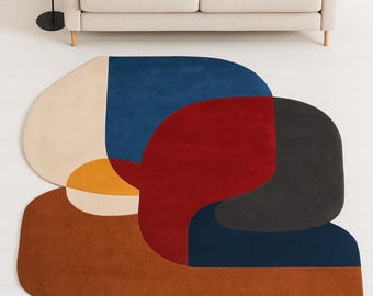 Hand getufteter abstrakter Wollteppich | Moderner organischer Form-Teppich | Color Block Wohnzimmer Teppich | Künstlerischer Statement Teppich 200x300