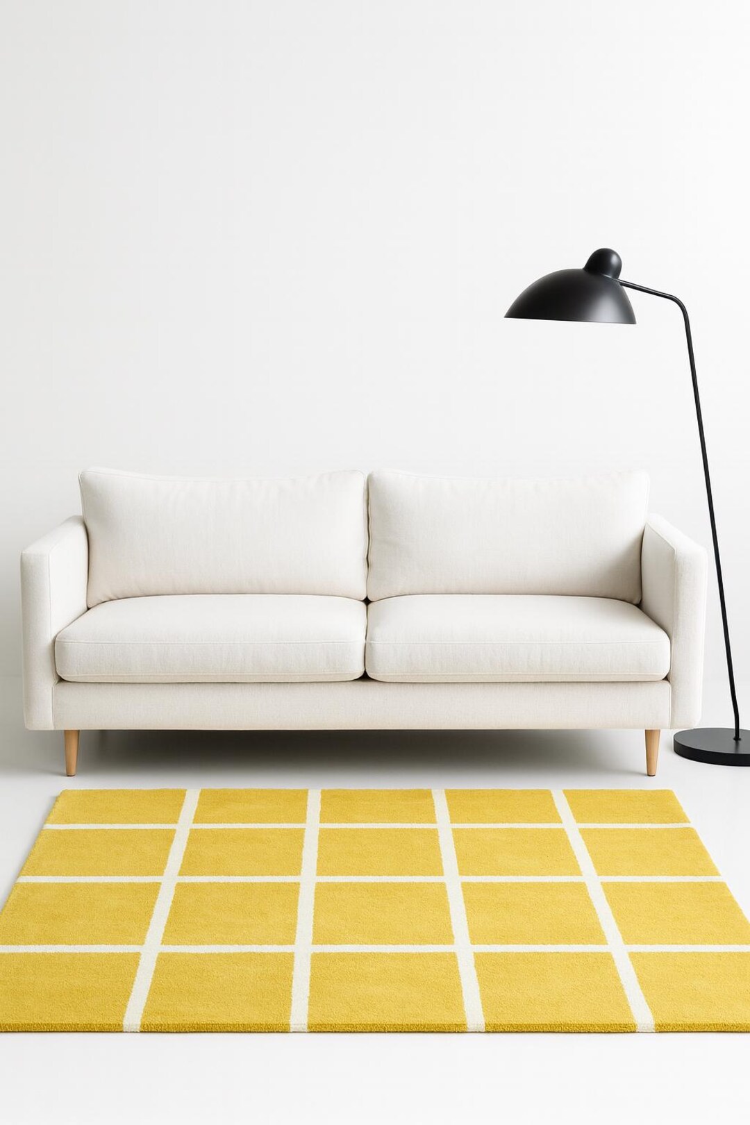 Modern Grid Tufted Rug | Mustard Yellow Checker Area Rug | Handmade ...