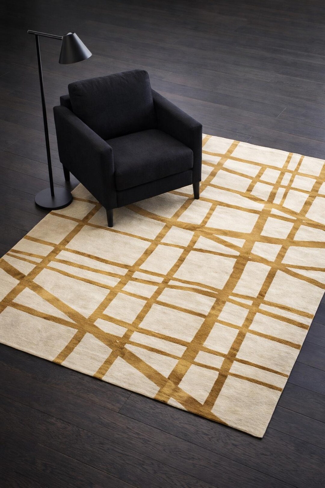 Hand Tufted Wool Abstract Rug | Gold Line Modern Area Rug | Neutral ...