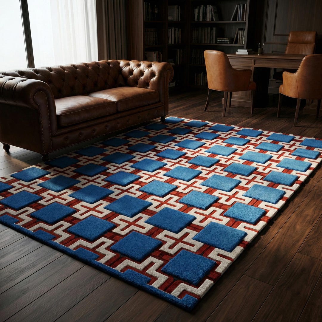 Textured Rug Hand Tufted High Low Pile Geometric Area Rug Blue Red Modern Textured ...
