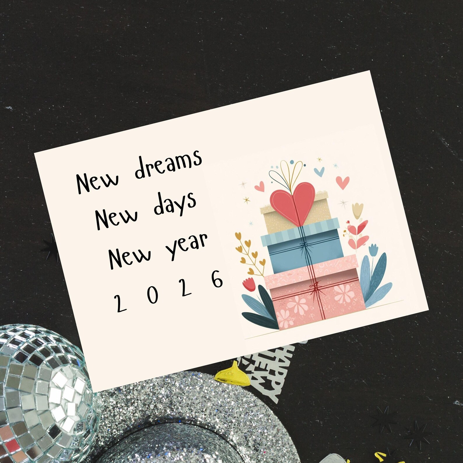 Printable New Year Card, Simple Wishing Style,digital Greeting Download ...