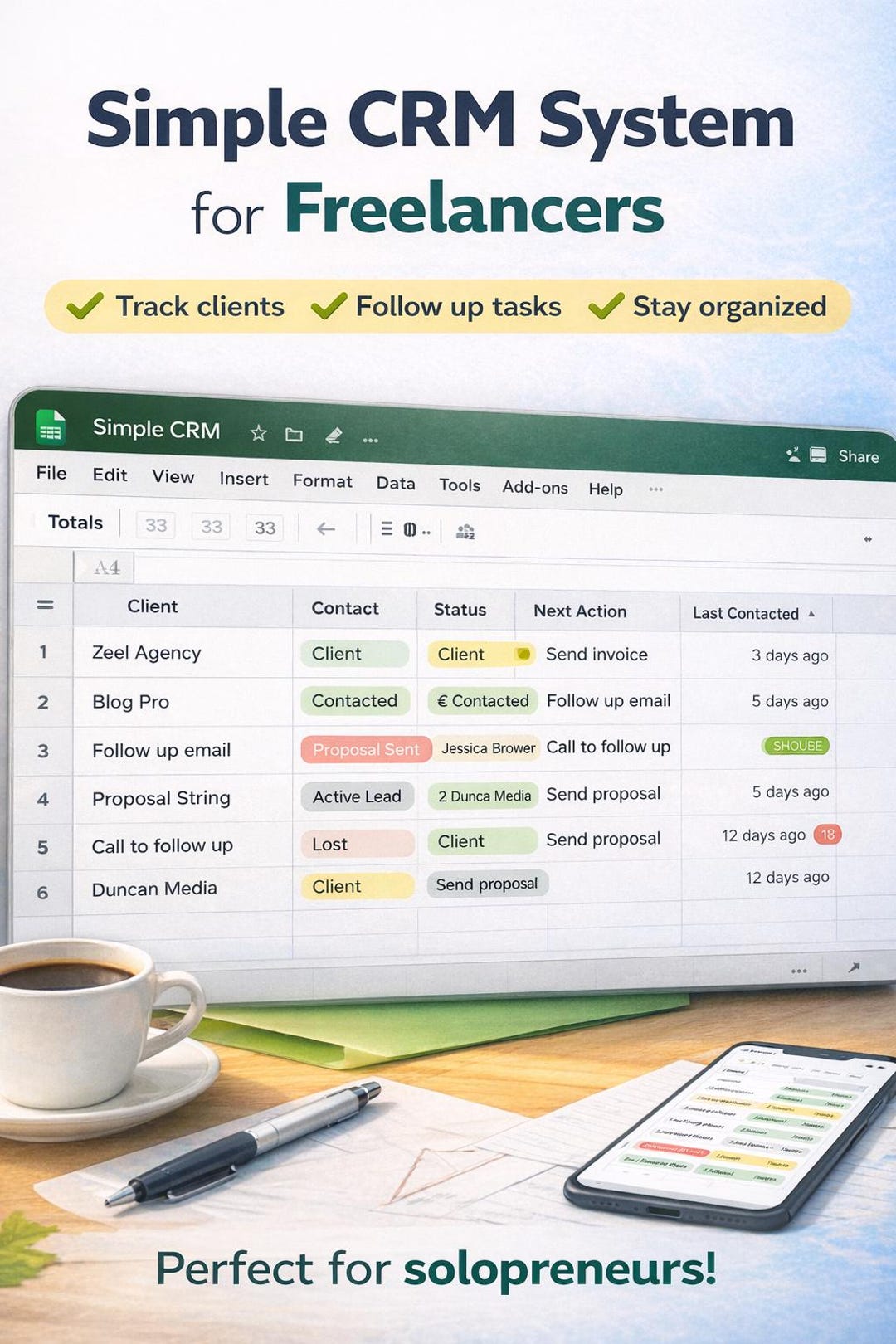 Simple CRM System for Freelancers - Client Tracker With Follow-ups ...