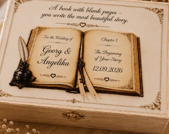 Book Shaped Wedding Memory Box, Personalized Keepsake Chest for Photos, Letters & Memories
