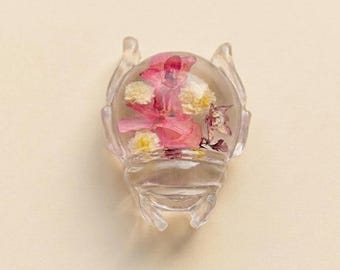 Beetle Brooch with Real Dried Flowers, Botanical Resin Insect Pin, Nature Jewelry