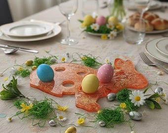 Bunny Egg Holder – Amber Brown Marble, Handmade Easter Decor, Made to Order