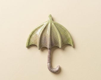 Handmade Sage Green Resin Umbrella Brooch, Cottagecore Jewelry, Rainy Day Accessory