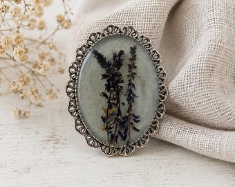 Pressed Blue Wildflower Brooch, Real Flower Resin Brooch, Botanical Jewelry, Cottagecore Pin, Nature Lover Gift