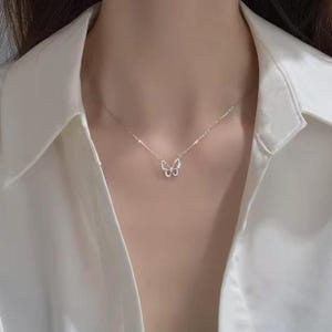 Dainty Butterfly Necklace • 925 Sterling Silver • Minimalist Everyday Jewelry • Delicate Pendant Gift for Her