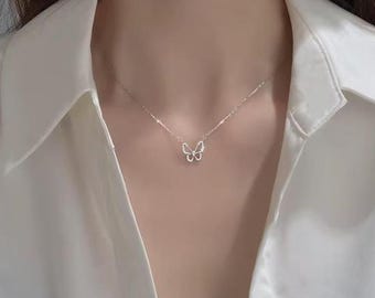 Dainty Butterfly Necklace • 925 Sterling Silver • Minimalist Everyday Jewelry