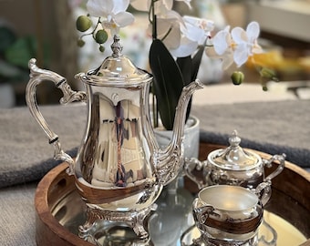 Vintage Wm Rogers 800 Silberplatte Kaffee Tee Set 3teilig Footed Pot Zucker Milchkännchen