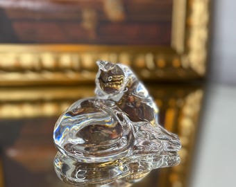 Cristal d’Arques France Kristall Schlafende Katze Figur / Briefbeschwerer