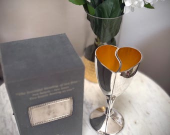 Vintage Lenox Kirk Stieff "Wedding Promises" Hjärtbägare Set - Sammankopplade Försilvrade Rostflöjter med Guldinredning - 2 Delar Set IOB