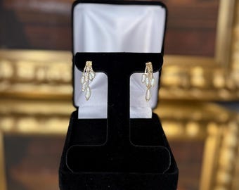 14K Gelbgold Perle Tropfen Ohrringe | Kombi Schmuck | Gemarkt 14K HN