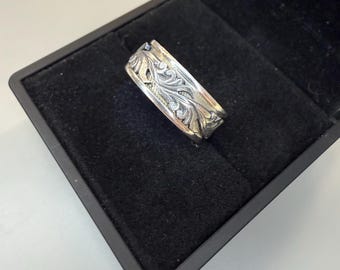 90er Jahre Vintage 925 Sterling Silber Spinner Ring | Verziertes Blätterdesign Gr. ~10