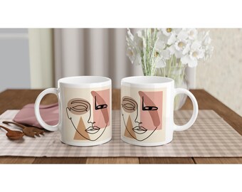 Abstract Line Art Face Mug – Elegant Ceramic Coffee Cups, Dishwasher & Microwave Safe