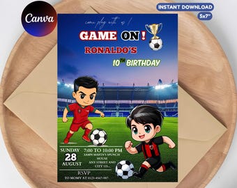 Ronaldo Birthday Invitation, Soccer Theme, Editable Canva Template (Instant Download)