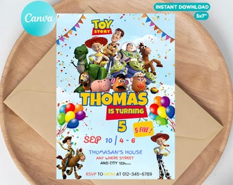 Toy Story Birthday Invitation Template: Editable Canva Design (Digital Download 5x7")