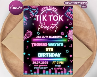 Zaproszenie urodzinowe TikTok | Edytowalny szablon zaproszenia na imprezę (pobierz Canva)