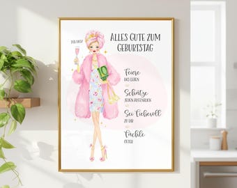 Birthday Money Gift Holder | Printable Cash Present Poster | Woman with Champagne | Instant Download