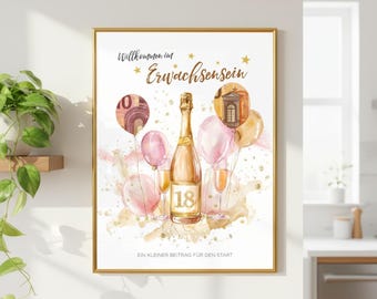 Geldgeschenk zum 18.Geburtstag | Geldgeschenk Poster | Sofort Download