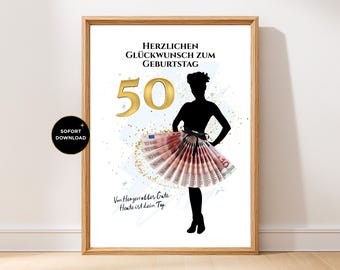 50th Birthday Money Dress Gift, DIY Printable (Digital Download)