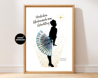 Cadeaubon pin-up verjaardagsgeld | Creatief silhouet (digitale download)