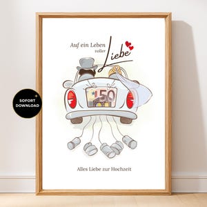 Regalo de dinero imprimible para pareja recién casada / Geldgeschenk Hochzeit zum Ausschneiden / Tarjeta de efectivo recién casado / Descarga instantánea
