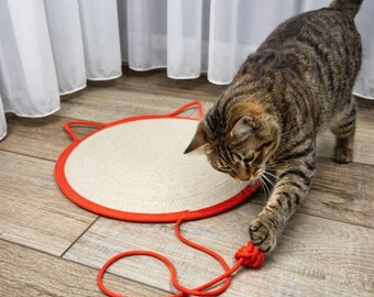 Handgefertigtes Katzenbett mit Ohren- und Schwanzspielzeug, Kratzmatte, natürliches Katzenspielzeug, Schlafmatte für Katzen, Geschenk für Katzenliebhaber, umweltfreundliche Haustiermatte