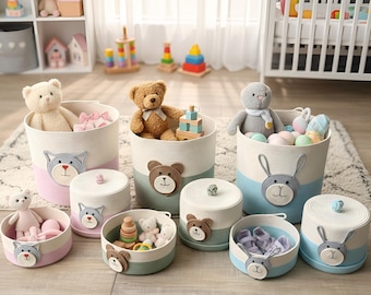 Aufbewahrungskörbe für Kinder, Set S, M, L, aus Baumwollseil / Spielzeugaufbewahrung fürs Kinderzimmer / Kinderzimmerdeko / Babyzimmer-Organizer / Geschenk zur Geburt / Aufbewahrung für Kinderspielzeug