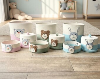 Babyspielzeug-Aufbewahrungsset (S, M, L) aus Baumwollseil / Spielzeugkorb fürs Kinderzimmer / Kinderzimmerdeko / Babyzimmer-Organizer / Geschenk zur Geburt / Aufbewahrungskorb für Kinder