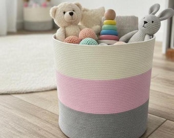 Spielzeugkorb aus Baumwollseil / Aufbewahrungsbox fürs Kinderzimmer / Weicher, gewebter Korb für Kinder, Spielzeug und Decken / Geschenk zur Babyparty / Gewebte Spielzeugaufbewahrung