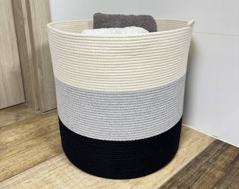 Wäschekorb aus Baumwollseil / Badezimmeraufbewahrung für Handtücher, Kleidung & Decken / Minimalistischer, gewebter Organizer / Boho-Wäschekorb / Spielzeugaufbewahrung