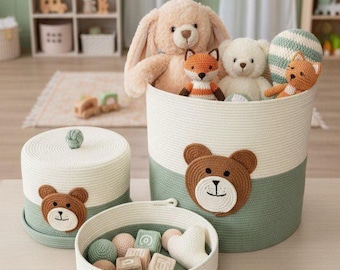 Spielzeugaufbewahrungskörbe Set S M L aus Baumwollseil / Aufbewahrungskorb fürs Kinderzimmer / Kinderzimmerdeko / Babyzimmer-Organizer / Geschenk zur Geburt / Korb aus Baumwollseil