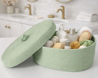 Aufbewahrungskorb aus Baumwollseil mit Deckel, gewebter Organizer, minimalistische Wohn- und Schlafzimmerdekoration, Küchenaufbewahrung, Einzugsgeschenk für sie