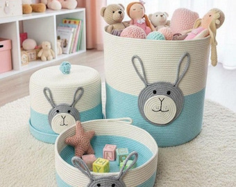 Spielzeugaufbewahrungskörbe Set S M L aus Baumwollseil / Aufbewahrungskorb fürs Kinderzimmer / Boho- und skandinavische Deko / Babyzimmer-Organizer / Geschenk zur Geburt / Korb aus Baumwollseil