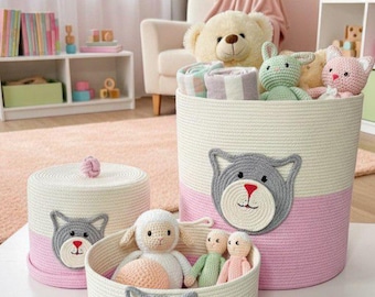 Spielzeugaufbewahrungskörbe Set S M L aus Baumwollseil / Aufbewahrungskörbe fürs Kinderzimmer / Boho- und skandinavische Deko / Organizer fürs Babyzimmer / Geschenk zur Geburt / Geschenk zur Babyparty