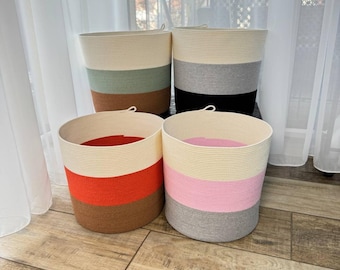 Großer Wäschekorb aus Baumwollseil / Badezimmeraufbewahrung für Handtücher, Kleidung & Decken / Boho-Organizer aus Webstoff / Wäschekorb aus Baumwolle / Spielzeugaufbewahrung