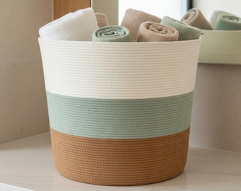 Wäschekorb aus Baumwollseil / Badezimmeraufbewahrung für Handtücher, Kleidung & Decken / Minimalistischer, gewebter Organizer / Boho-Wäschekorb / Spielzeugaufbewahrung