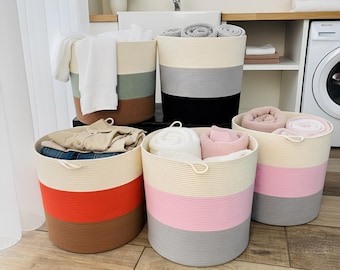 Wäschekorb aus Baumwollseil / Badezimmeraufbewahrung für Handtücher, Kleidung & Decken / Boho-Organizer aus Webstoff / Wäschekorb aus Baumwolle / Spielzeugaufbewahrung