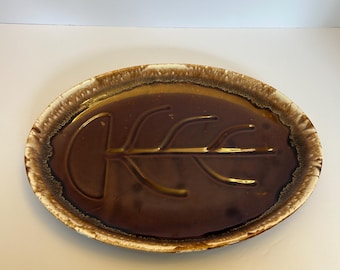 Vintage McCoy MCP Drip Glaze Serving Platter | 1970s Mount Clemens Pottery Oval Tray | Rustic Brown Boho Decor