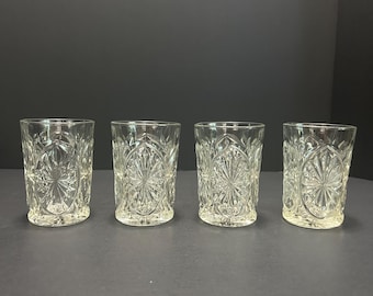 Vintage Indiana Glass Starburst Juice Glasses Set of 4 | Retro Pressed Glass Tumblers