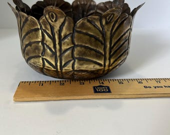 Vintage Brass Leaf Bowl, Italian Style Gold Metal Dish, Mid Century Catchall