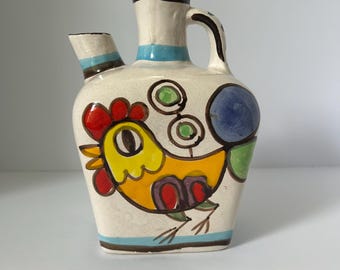 Jarra de cerámica vintage Mann con diseño de gallina, jarra de gallo de mediados de siglo, pintada a mano e importada de Japón.