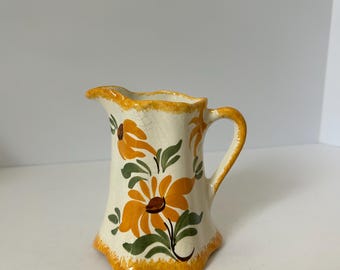 Vintage Cash Family Hand Painted Creamer Pitcher | Signed Studio Pottery USA | Floral Rustic Farmhouse Jug | Cottage Decor