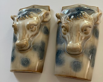 Vintage gefleckte Kuh-Kopf-keramische Wand-Taschen